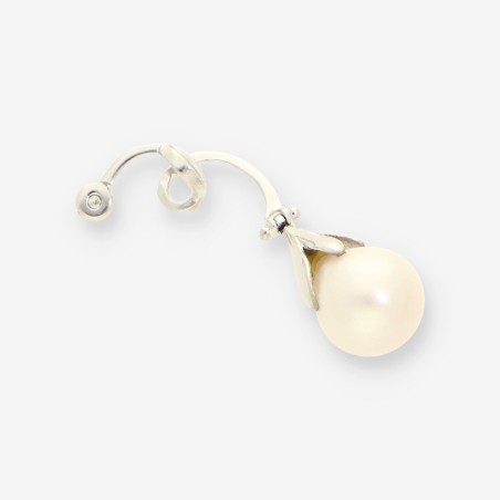 Colgante de Oro Blanco 18kt con Perla y Brillante